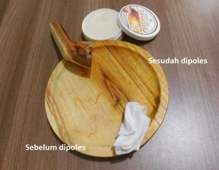 Perbandingan sebelum dan sesudah aplikasi Biopolish untuk finishing natural kayu